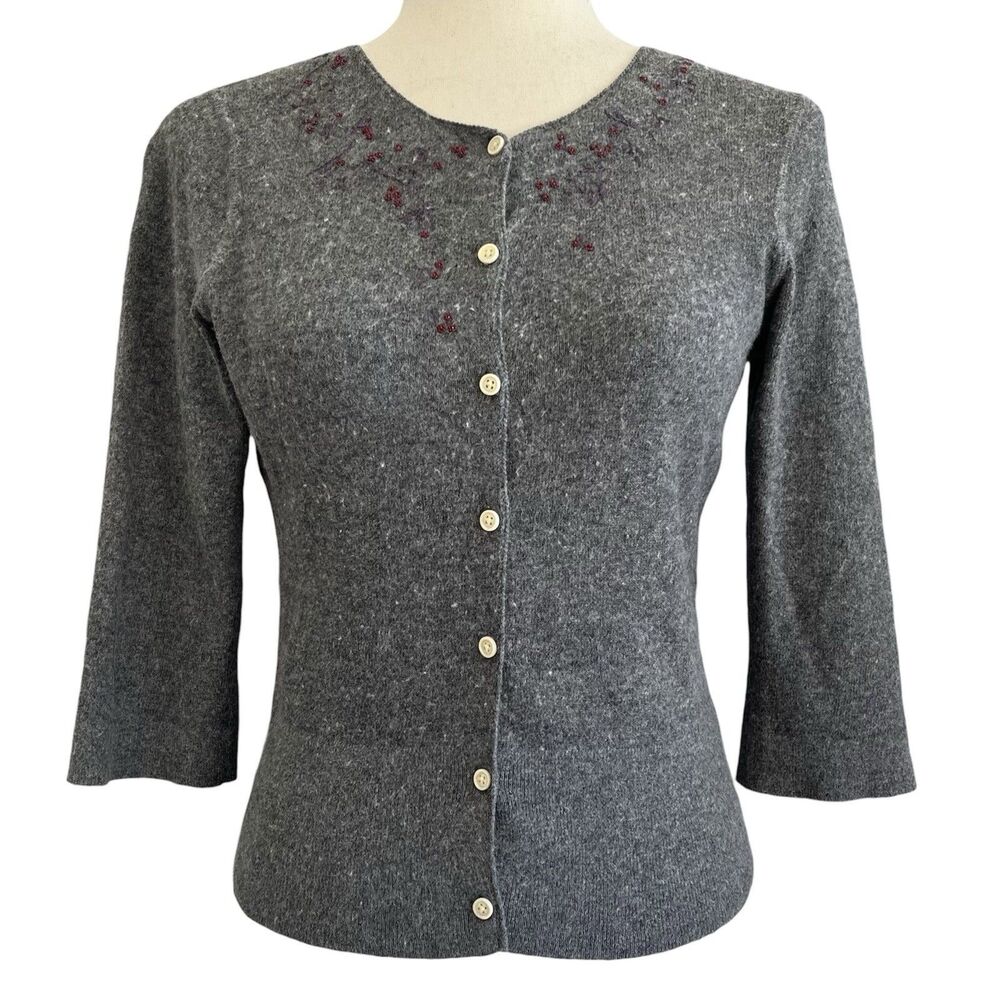 Abercrombie Fitch Y2K Beaded Cardigan Sweater Size M Angora Cashmere Cottagecore